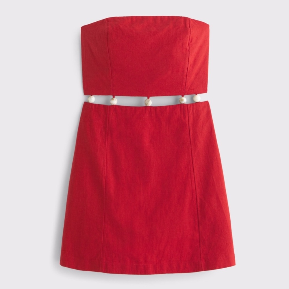 NWT Abercrombie & Fitch Beaded Strapless Vivid Red Mini Dress - XXSTall VIRAL
